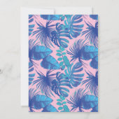 ピンクと青の熱帯地方のパーソナライズされた葉 招待状 (裏面)