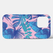 ピンクと青の熱帯地方のパーソナライズされた葉 Case-Mate iPhoneケース (裏面 (横))