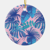 ピンクと青の熱帯葉パーソナライズされた群 セラミックオーナメント (正面)