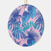 ピンクと青の熱帯葉パーソナライズされた群 セラミックオーナメント (左)