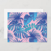ピンクと青の熱帯葉パーソナライズされた群 ポストカード (正面/裏面)