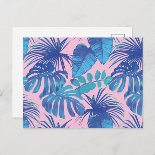 ピンクと青の熱帯葉パーソナライズされた群 ポストカード (正面/裏面)