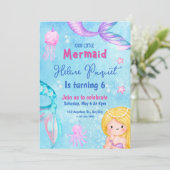 ピンクと青の甘い水の色マーメイド誕生日 招待状 (スタンド正面)