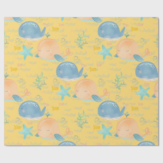 ピンクと青の眠れるクジラの赤ちゃんシャワー ラッピングペーパー (フラット)