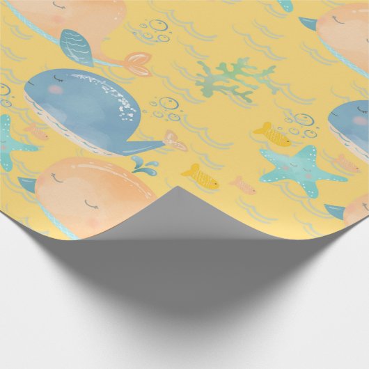 ピンクと青の眠れるクジラの赤ちゃんシャワー ラッピングペーパー (角)