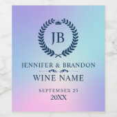 ピンクと青の穏やかな青グラデーション月桂樹リース ワインラベル (シングルラベル)