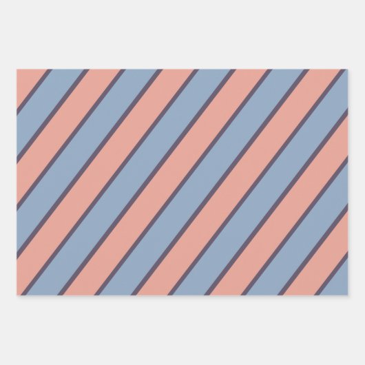 ピンクと青の線のストライプパターン ラッピングペーパーシート (正面2)