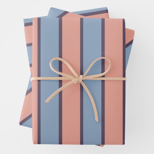 ピンクと青の線のストライプパターン ラッピングペーパーシート (インサイチュ)