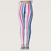 ピンクと青の縦ストライプ列 レギンス (正面)