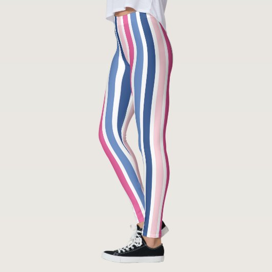 ピンクと青の縦ストライプ列 レギンス (左)