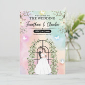 ピンクと青の美しい結婚水色 招待状 (スタンド正面)