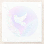 ピンクと青の羽を持つ白い鳩 ガラスコースター (裏面)
