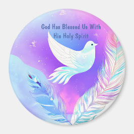 ピンクと青の羽を持つ白い鳩 マグネット