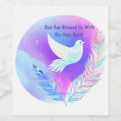 ピンクと青の羽を持つ白い鳩 ワインラベル (シングルラベル)