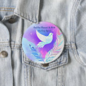 ピンクと青の羽を持つ白い鳩 缶バッジ (インサイチュ)