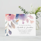 ピンクと青の花のクリスチャン結婚式 招待状 (スタンド正面)