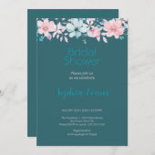 ピンクと青の花のグリーンのお茶会 招待状 (正面/裏面)