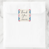 ピンクと青の花の枠ファンシーが結婚ありがとう スクエアシール (バッグ)