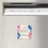 ピンクと青の花の枠ファンシー日付の保存 マグネット (インサイチュ (食洗機))