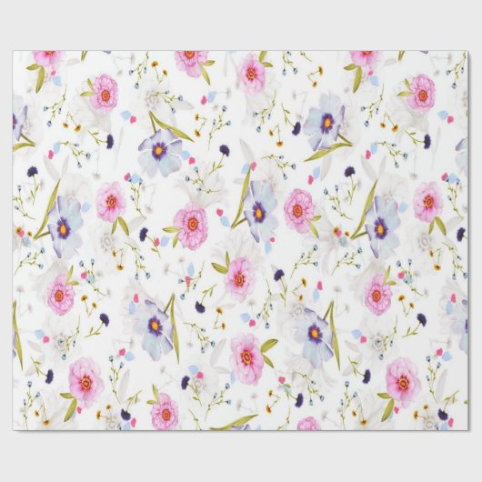 ピンクと青の花の模様 ラッピングペーパー (フラット)
