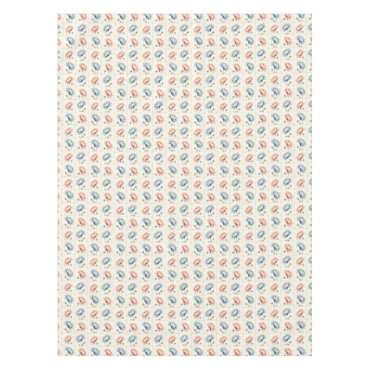 ピンクと青の花の正方形 テーブルクロス (正面)