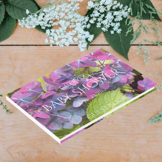 ピンクと青の花の花びら赤ちゃんシャワー ゲストブック