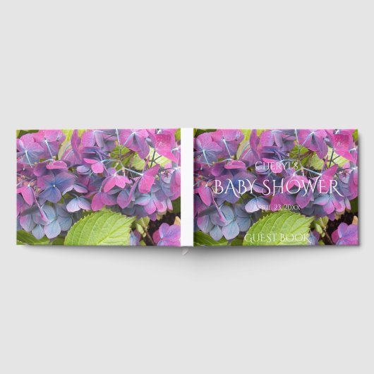 ピンクと青の花の花びら赤ちゃんシャワー ゲストブック (全面)