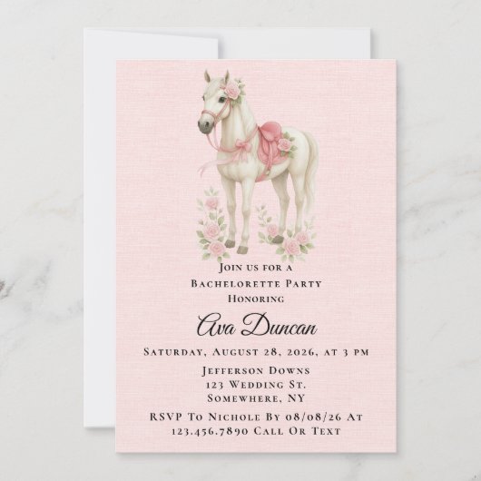 ピンクと青の花の馬のバチェロレッテ 招待状 (正面)