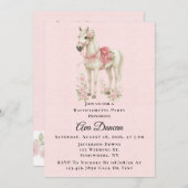 ピンクと青の花の馬のバチェロレッテ 招待状 (正面/裏面)