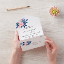 ピンクと青の花束の素朴な水彩画