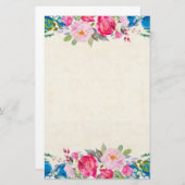 ピンクと青の花枠ファンシー 便箋 (正面/裏面)