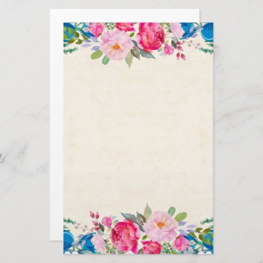 ピンクと青の花枠ファンシー 便箋 (正面/裏面)