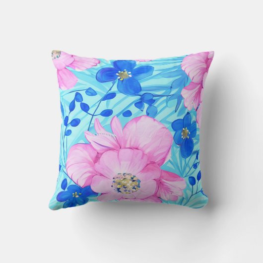 ピンクと青の花 クッション (裏面)