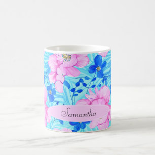 ピンクと青の花 コーヒーマグカップ
