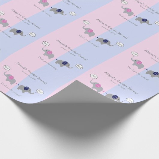 ピンクと青の象の性別が赤ちゃんのシャワーを暴露 ラッピングペーパー (角)