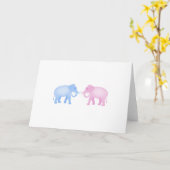 ピンクと青の象の誕生日または性別の表示 カード (黄色い花)
