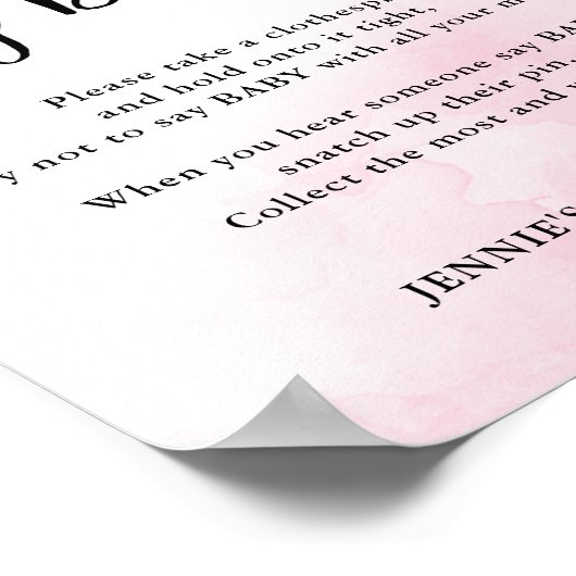 ピンクと青の赤ちゃんシャワー言わないベビーゲーム ポスター (角)