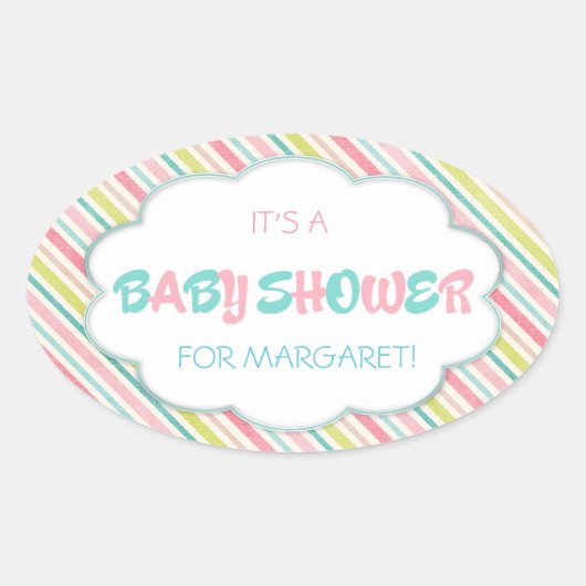 ピンクと青の赤ちゃんシャワー 楕円形シール (正面)