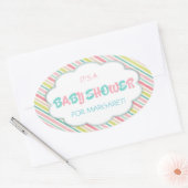 ピンクと青の赤ちゃんシャワー 楕円形シール (封筒)