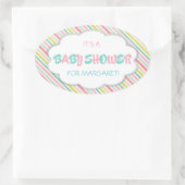 ピンクと青の赤ちゃんシャワー 楕円形シール (バッグ)