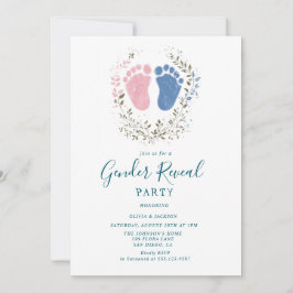 ピンクと青の足跡ジェンダー表示パーティー 招待状