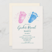 ピンクと青の足跡ジェンダー表示パーティー 招待状 (正面/裏面)