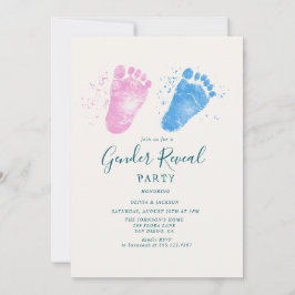 ピンクと青の足跡ジェンダー表示パーティー 招待状