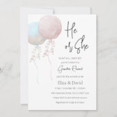 ピンクと青の風船が性別を明かす 招待状 (正面)