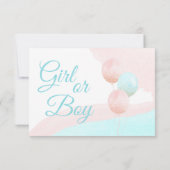 ピンクと青の風船の少年または少女の性別が明らかになる サンキューカード (裏面)