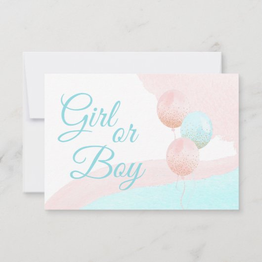 ピンクと青の風船の少年または少女の性別が明らかになる サンキューカード (裏面)
