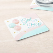 ピンクと青の風船の少年または少女の性別が明らかになる スクエアペーパーコースター (アングル)