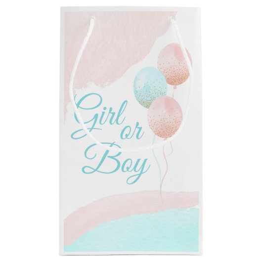 ピンクと青の風船の少年または少女の性別が明らかになる スモールペーパーバッグ (裏面)