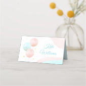 ピンクと青の風船の少年または少女の性別が明らかになる プレイスカード (正面)