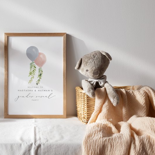 ピンクと青の風船の性別が歓迎を示す ポスター